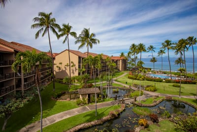 Wander garden paths, cross koi pond bridges, and end your stroll where the ocean meets the Maui sky