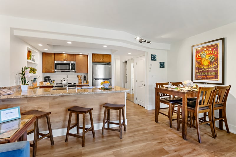 Your open-concept abode keeps everyone connected, whether they’re grabbing a snack, getting ready to head out, or napping on the lanai. PKD-104