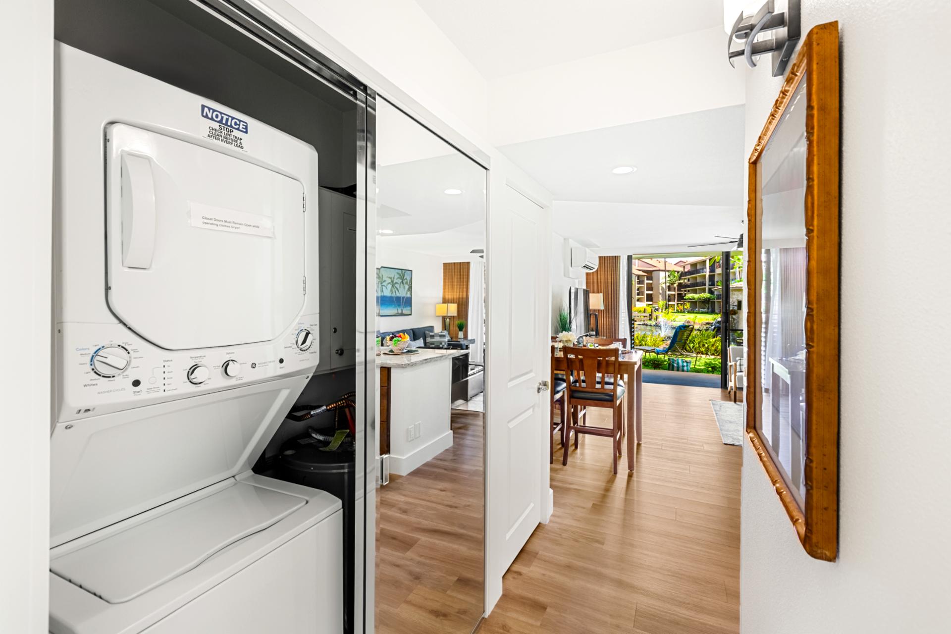 In unit washer and dryer let you pack light and refresh beachwear anytime during your stay.