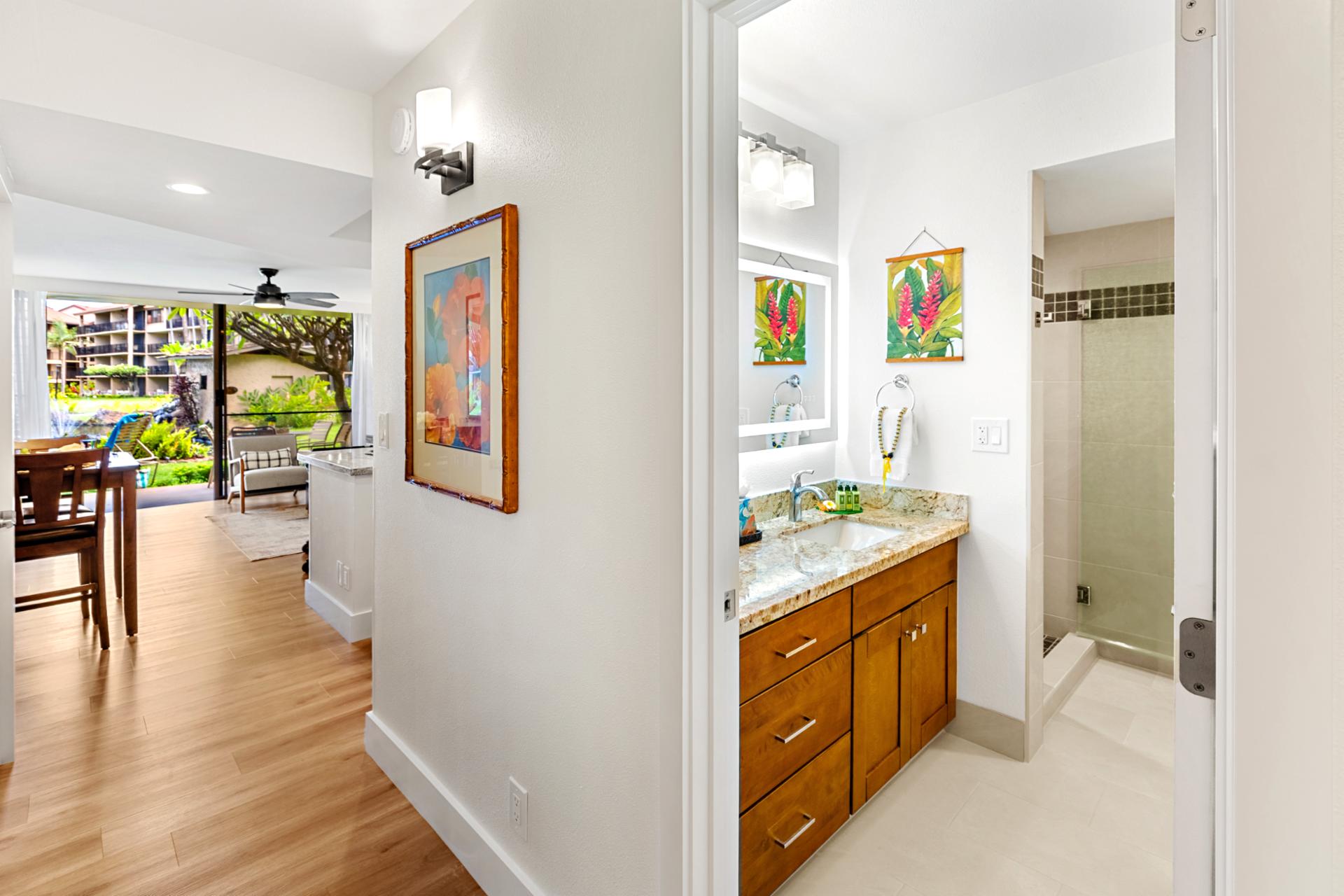 Fresh white finishes and ample counter space make your bathroom bright, practical, and easy to share.