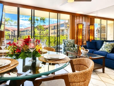 Dine indoors while enjoying views of the tropical landscape just beyond the windows