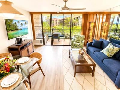 Enjoy seamless indoor-outdoor living with comfortable seating and easy access to the lanai