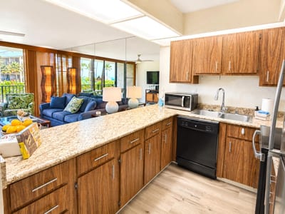 The updated kitchen combines functionality and convenience, making it easy to prepare meals before heading out to explore the island