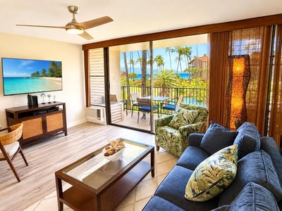 Unwind in the comfortable living area after a day exploring Maui's beaches, waterfalls, and scenic coastline