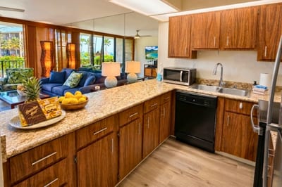 The updated kitchen combines functionality and convenience, making it easy to prepare meals before heading out to explore the island PKD-204