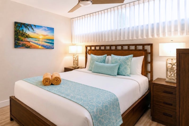 Sink into a comfortable king bed and enjoy restful nights after days spent discovering Maui's beaches, snorkeling spots, and scenic drives