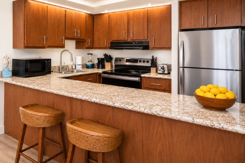 The perfect place to grab a quick bite before a day of adventure or relaxing with some cocktails while preparing meals.