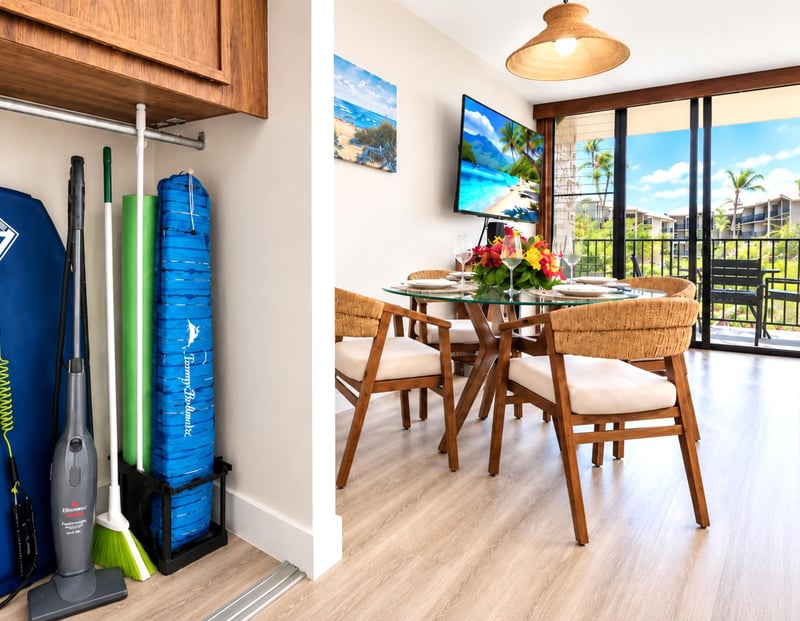 Everything you need for the beach is right in the utility closet, ready to go for your Maui adventures PKD-204