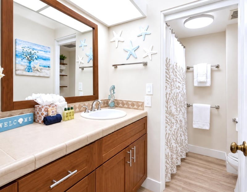 The bathroom offers a bright, functional space to prepare for beach days, sunset dinners, and everything in between PKD-204