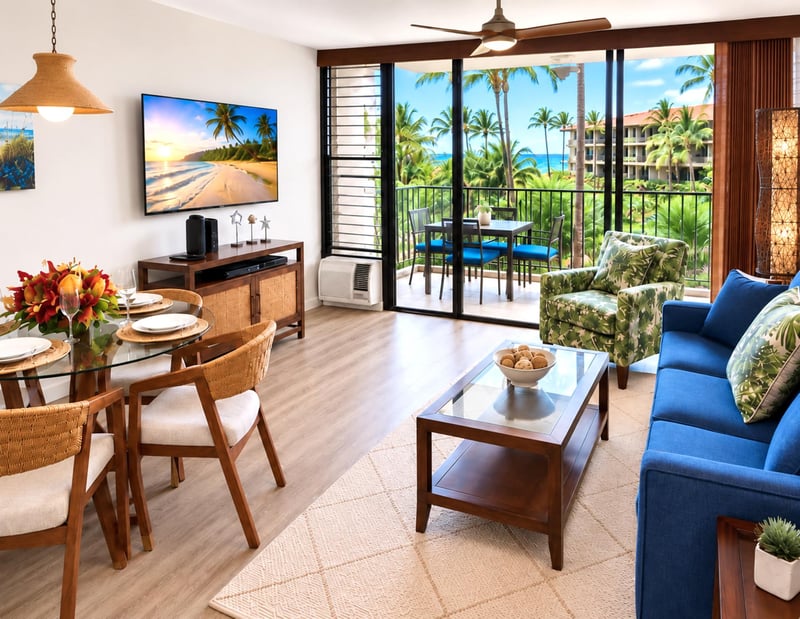 Enjoy seamless indoor-outdoor living with comfortable seating and easy access to the lanai