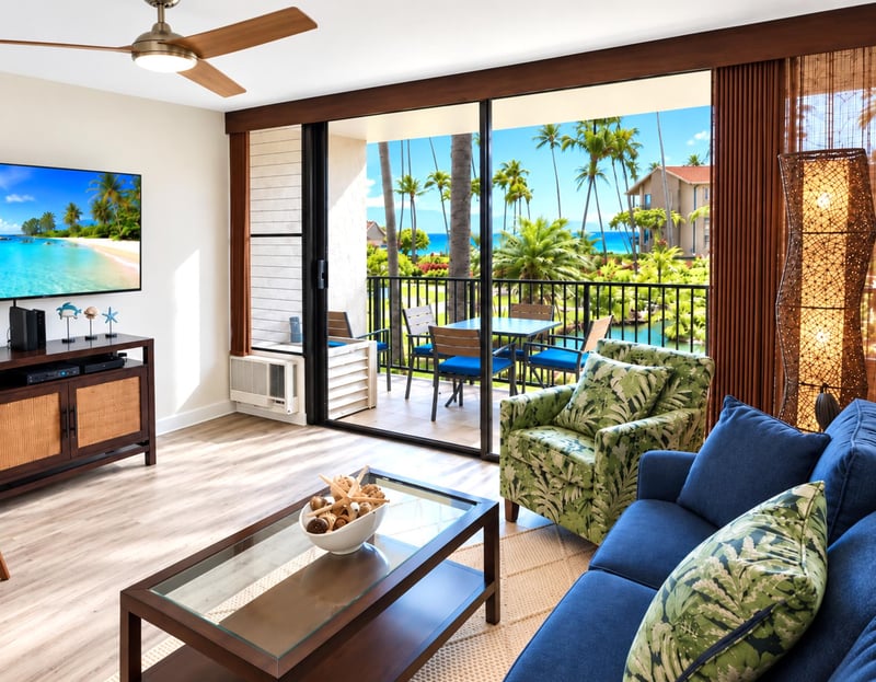 Unwind in the comfortable living area after a day exploring Maui's beaches, waterfalls, and scenic coastline