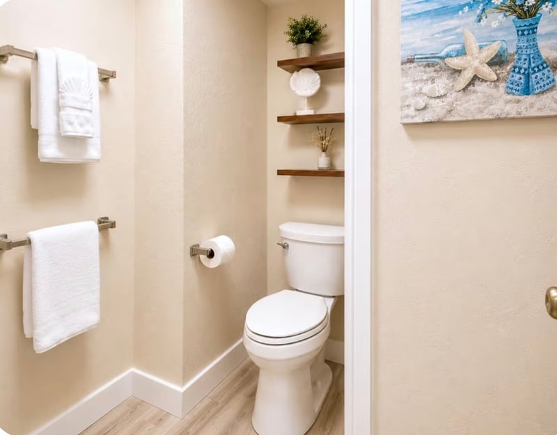 The bathroom offers a well lit, private area to get ready or unwind PKD-204