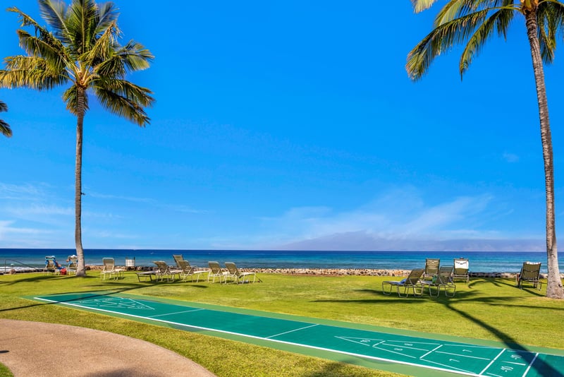 The resort grounds open onto the ocean with a pool and shuffleboard!