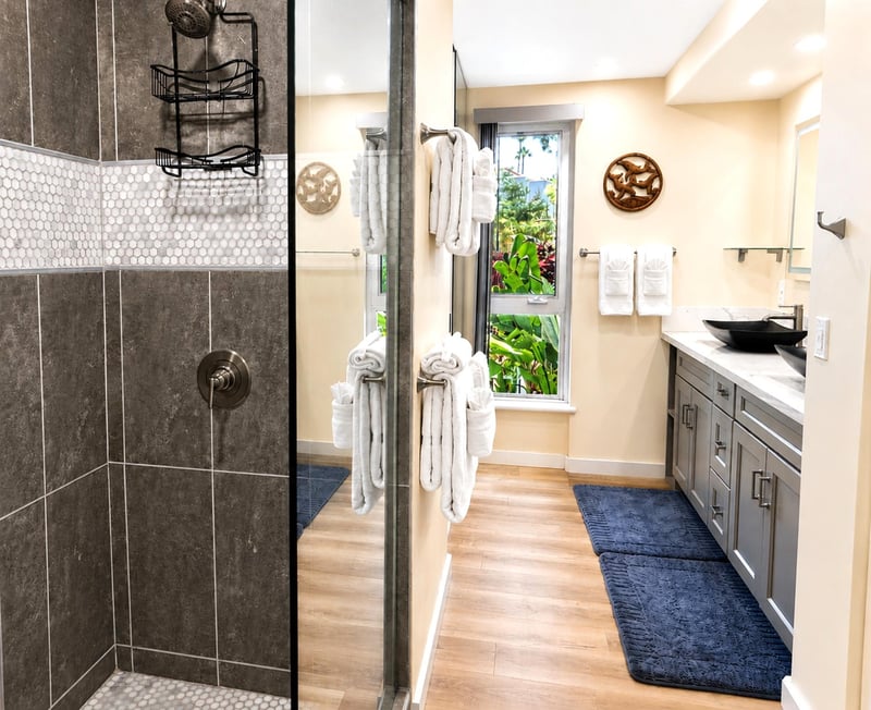 Refresh after a day at the beach in a beautifully maintained bath space