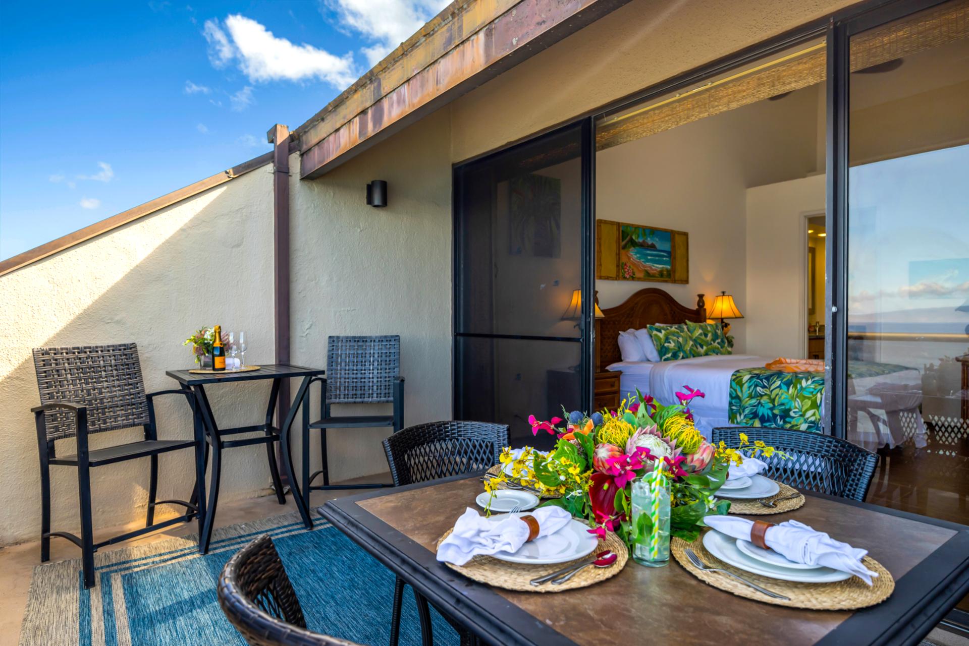 Enjoy sunset drinks or a quiet morning on your private lanai with resort and ocean views.