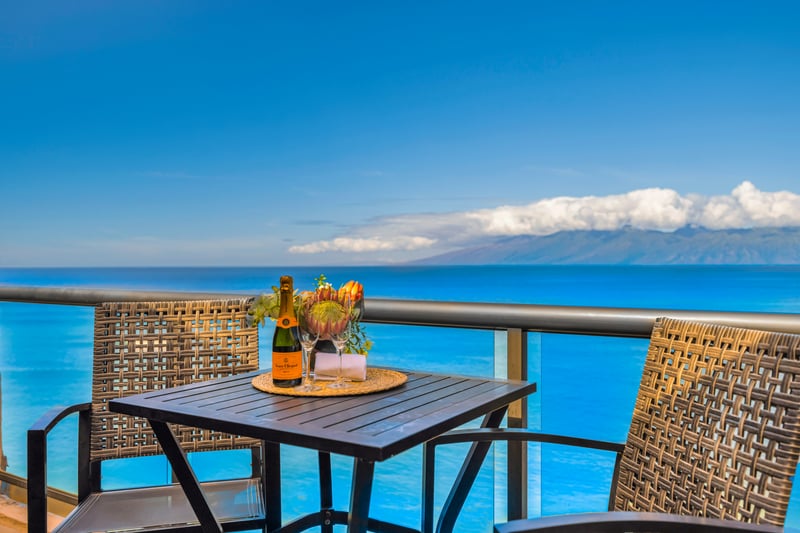 Start your day with coffee and sweeping views of Molokai from your private lanai with outdoor dining for four.