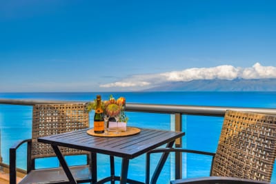 Start your day with coffee and sweeping views of Molokai from your private lanai with outdoor dining for four.