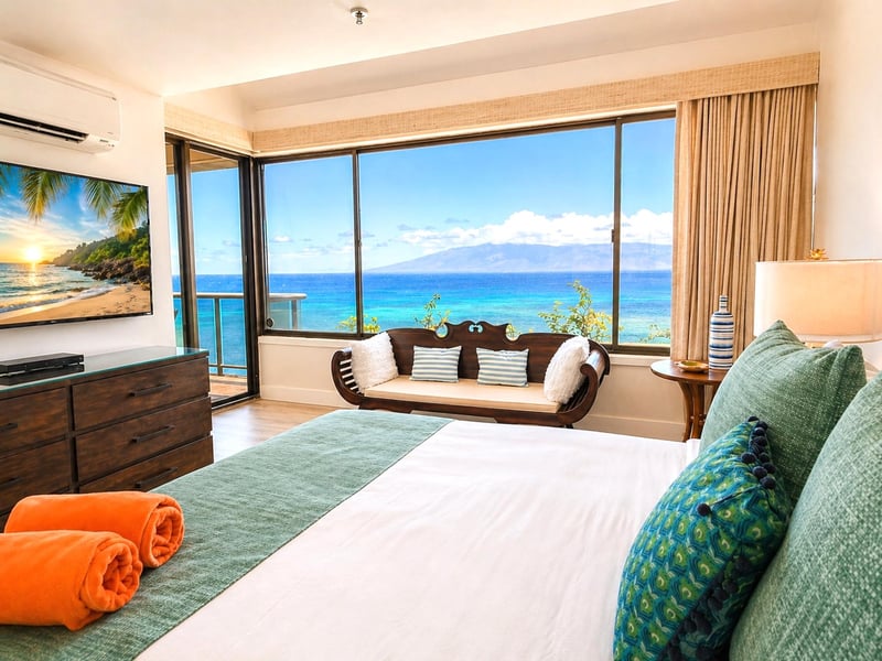 A bright guest room with ocean views and a layout that feels more retreat than spare room