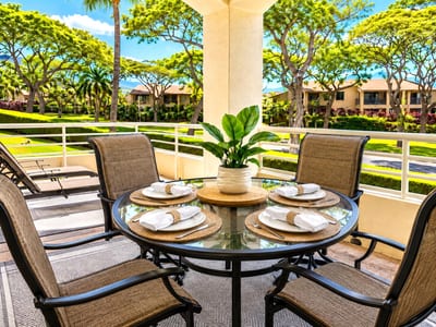 Enjoy al fresco dining on the spacious lanai surrounded by beautiful island landscaping