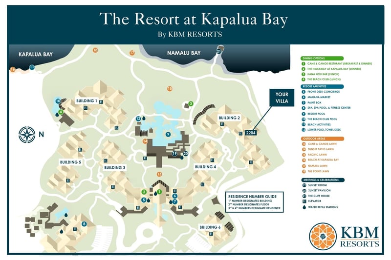 Easily find your villa at the Resort at Kapalua Bay with this map! MON-2204