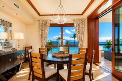 Dine indoors with plenty of light and views of the island landscape