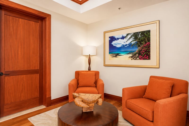 Comfortable and cozy, this corner den invites restful breaks between beach outings MON-1303