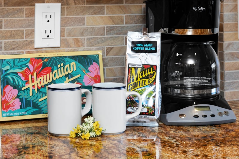 Brew, sip, smile—your island retreat includes the perfect start with Maui coffee and Hawaiian sweets WH1-1211