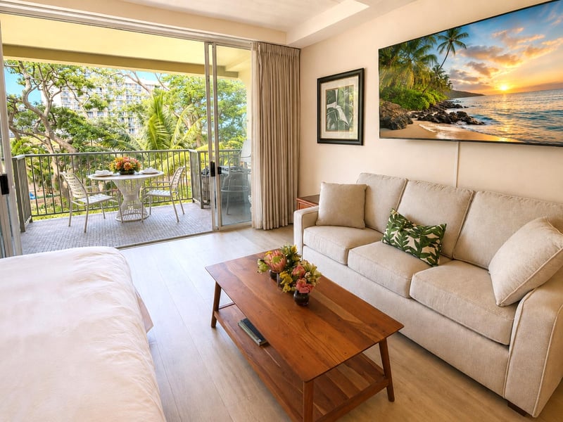 Bright island-inspired living room with comfortable seating