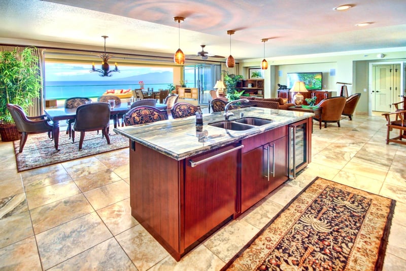 The open-concept kitchen makes entertaining easy with room for everyone to join in

