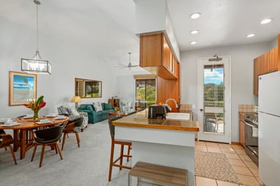 The open kitchen flows effortlessly into a stylish dining area for easy entertaining