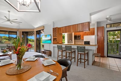 The open kitchen flows effortlessly into a stylish dining area for easy entertaining