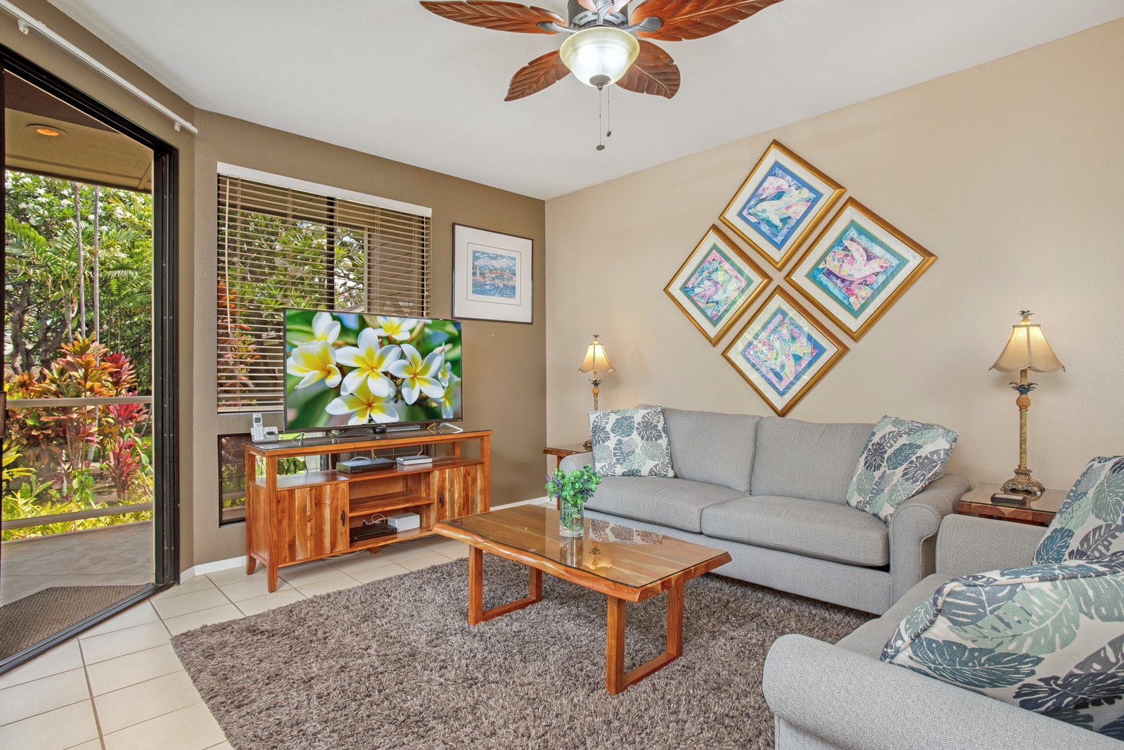 Inviting living room with island decor and natural light
