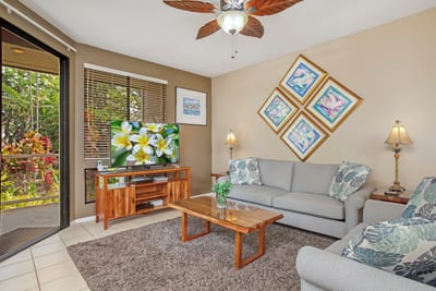 Inviting living room with island decor and natural light