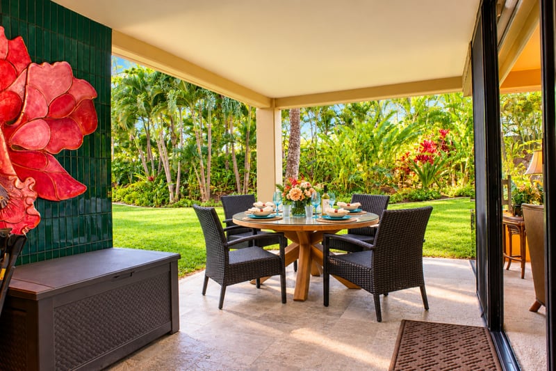 Your spacious lanai has extra storage for our complimentary beach gear.