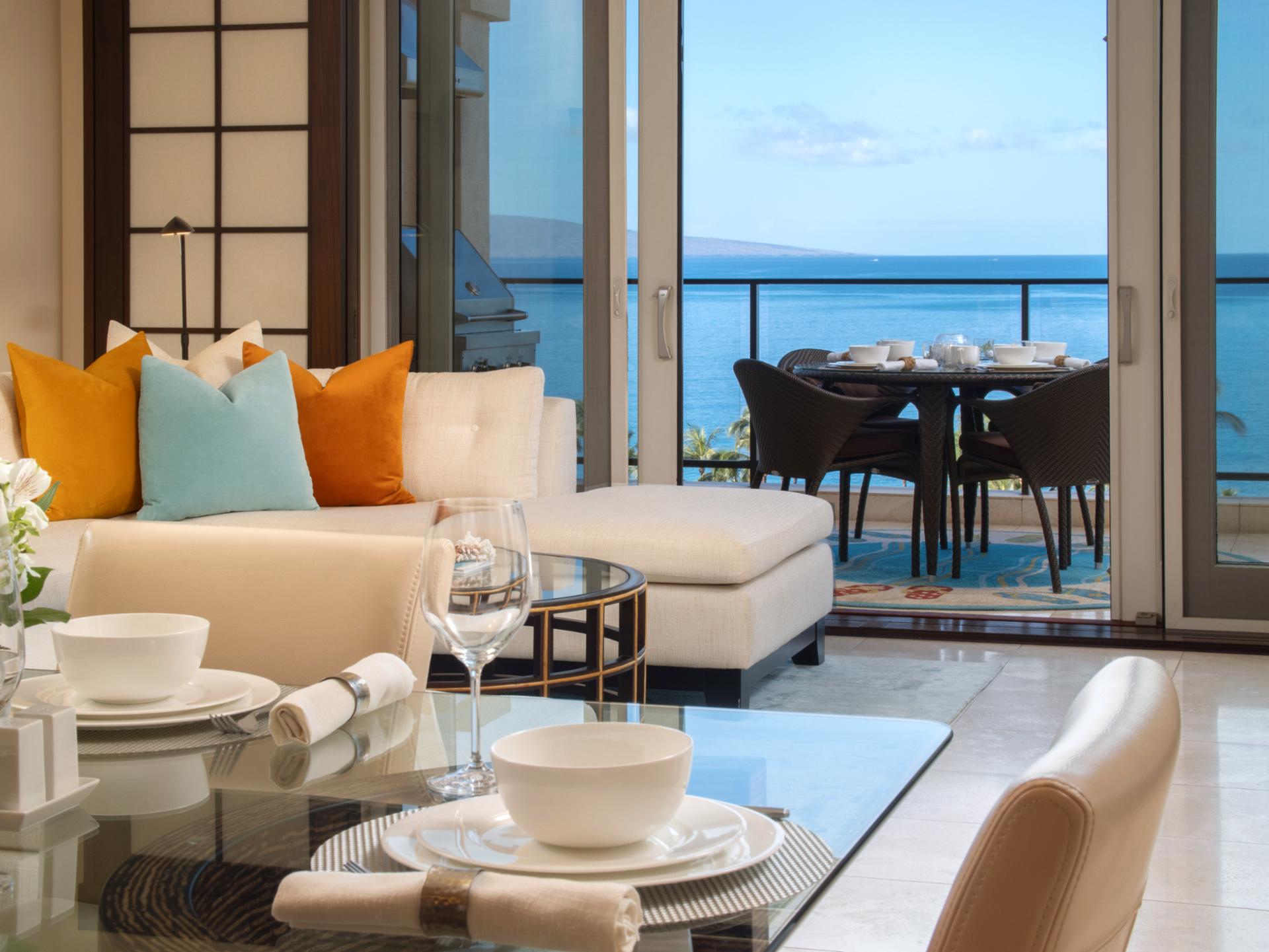 Dine inside or step straight out to the lanai from this airy, connected space.