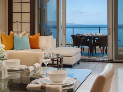 Dine inside or step straight out to the lanai from this airy, connected space.