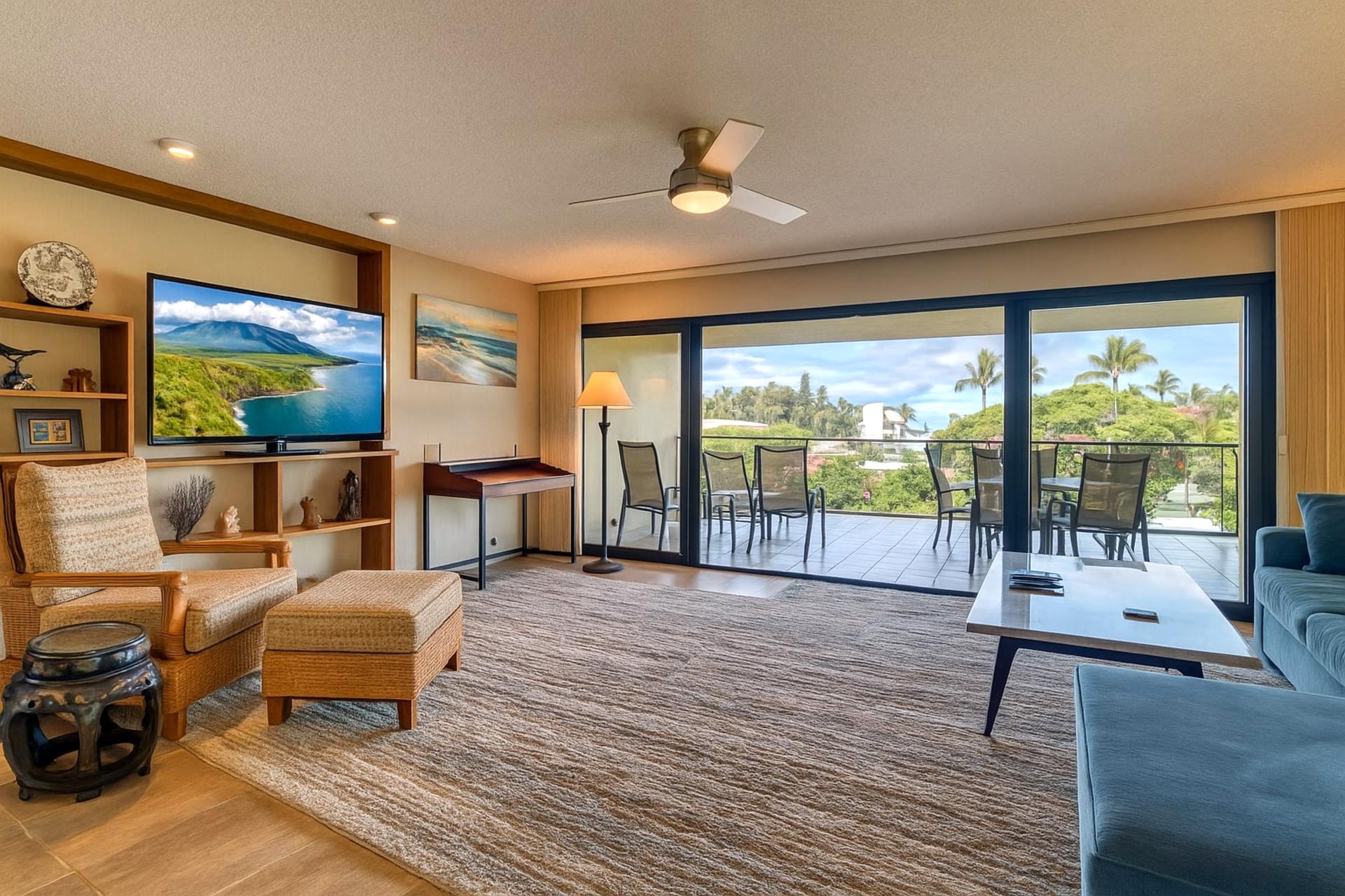 Filled with natural light and layered textures, this living room invites you to stay awhile.