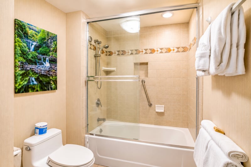 Well-appointed primary bath featuring a shower tub combo