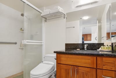 Clean and spacious bathroom designed for comfort and convenience.