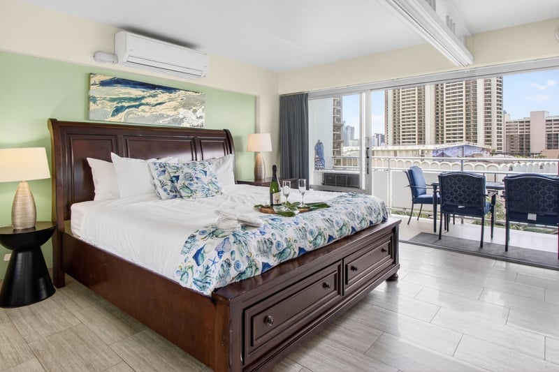Well-appointed bedroom area featuring elegant wood furnishings and resort-style comfort. ILK-732