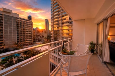 Watch the Waikiki high-rises glow at sunset from your private lanai, sliding doors open to the trade winds - a romantic close to another Oahu day.