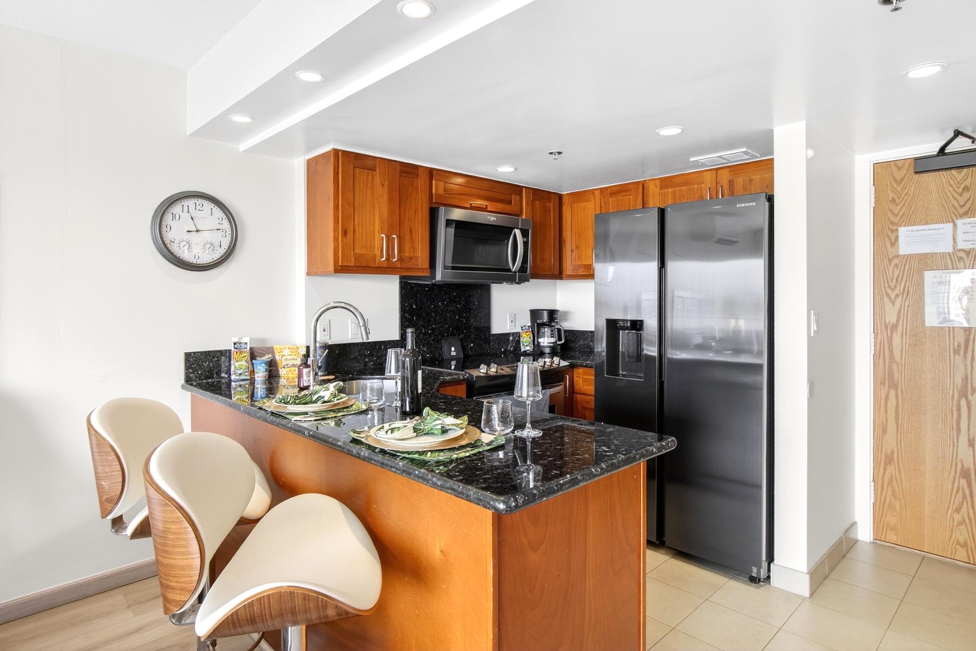 Enjoy cocktails or a meal at the breakfast bar