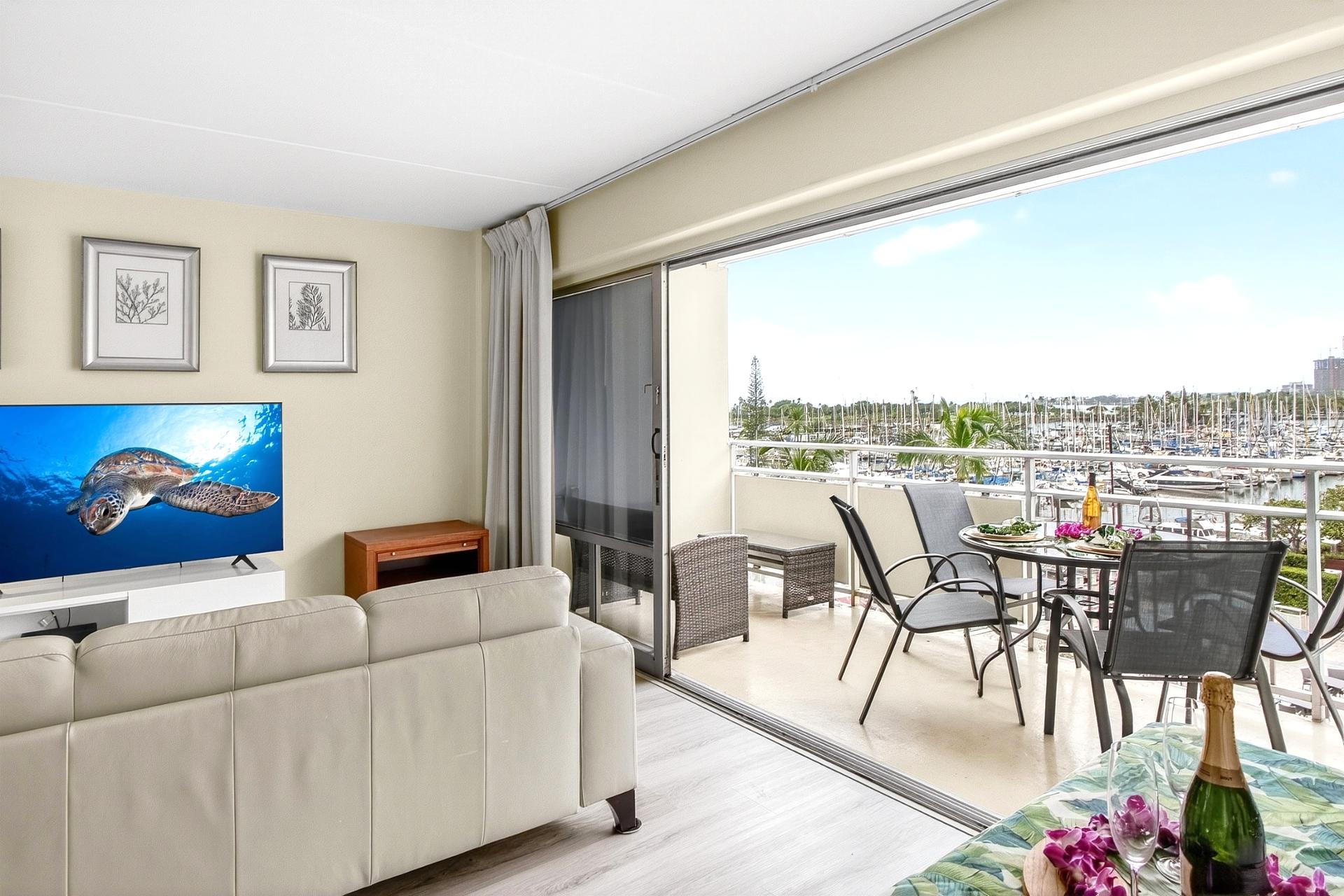 Seamless indoor outdoor living with wide sliding glass doors