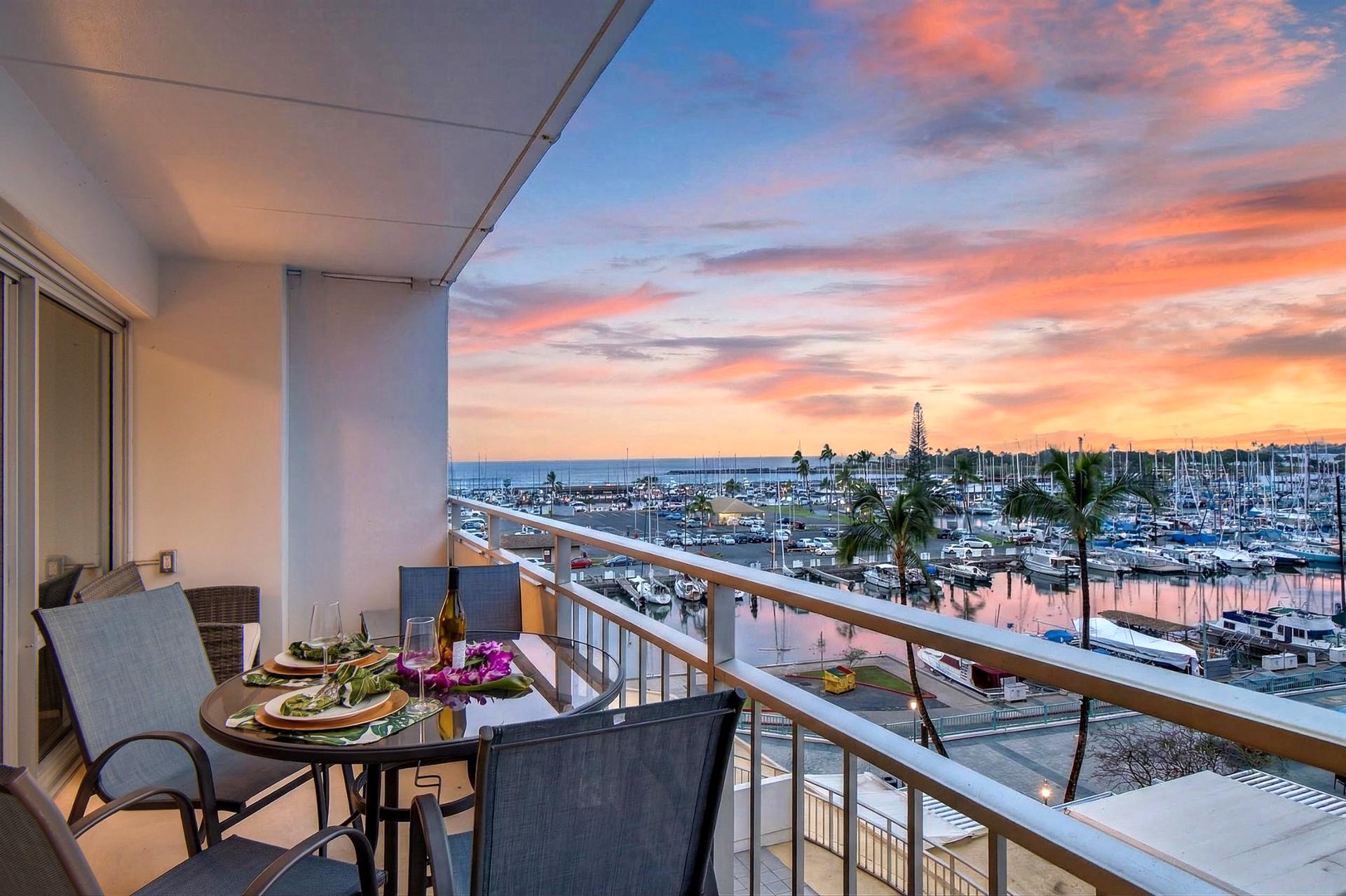 Sunset harbor views from your lanai
