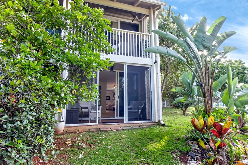 The private lanai off the primary bedroom offers a peaceful outdoor retreat