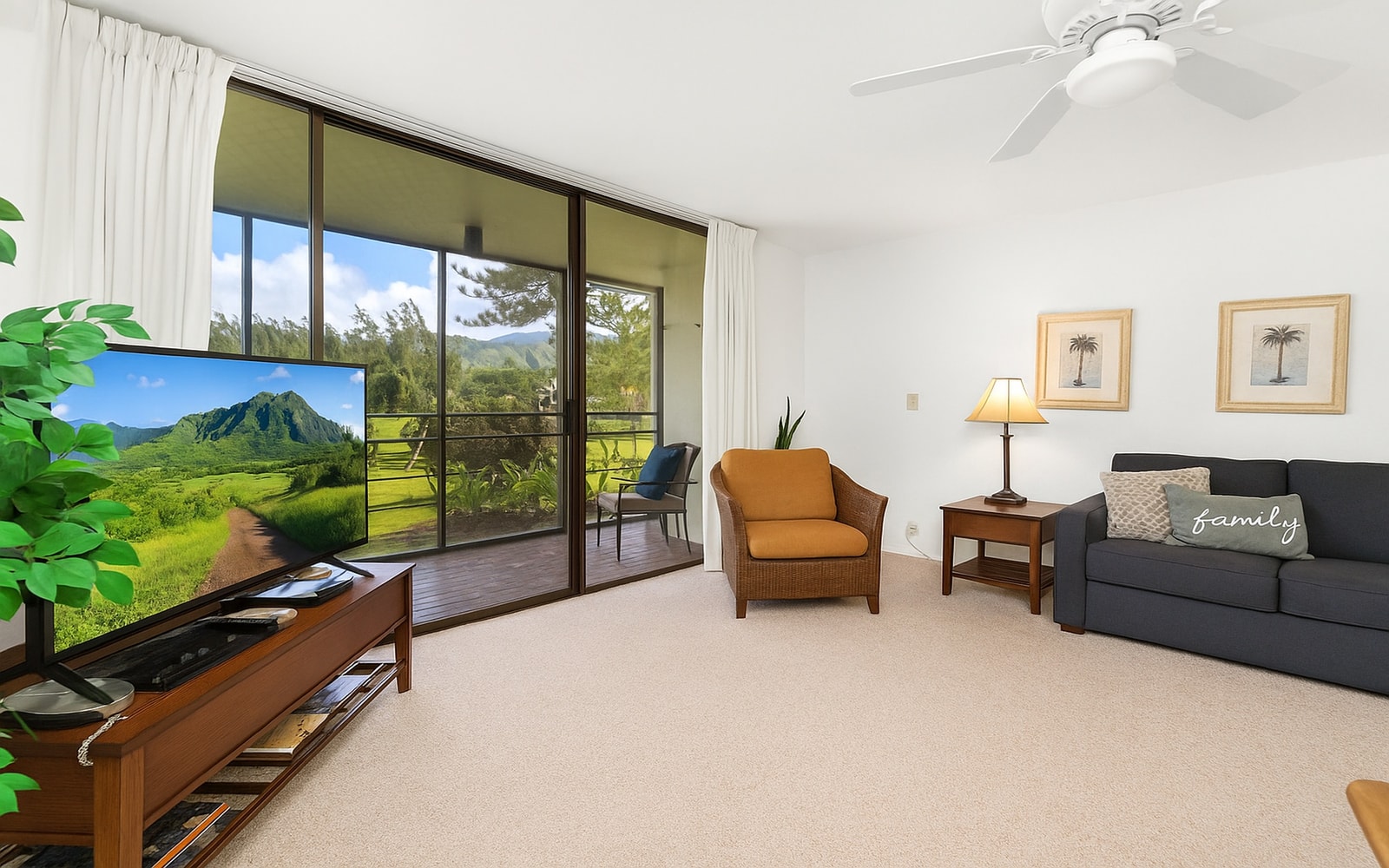 Each sunbeam sneaks in shyly, brushing the soft carpet while dancing shadows play tag among the potted greens    