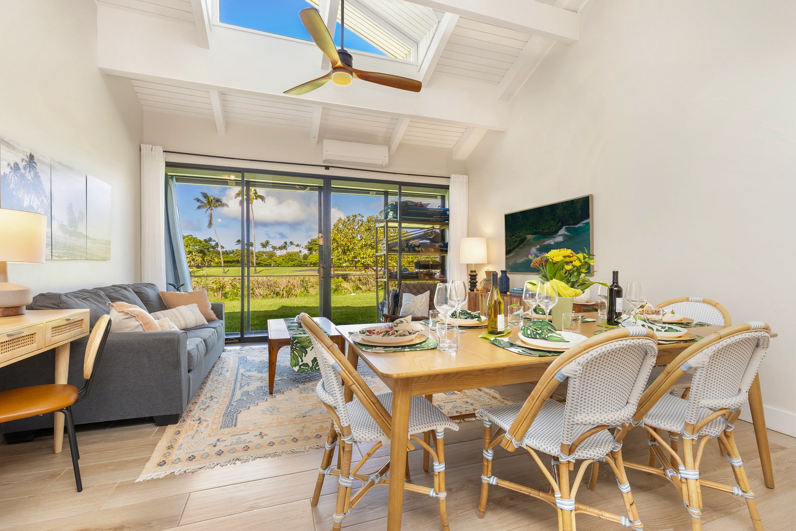 Enjoy dinner with a breeze or a quiet cup of coffee with sunrise light, overlooking Hole 1 of the George Fazio Golf Course.