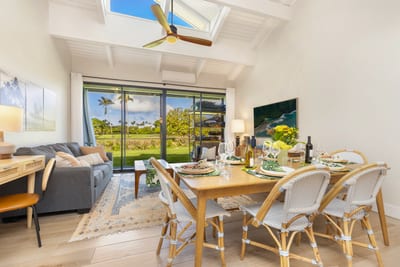 Enjoy dinner with a breeze or a quiet cup of coffee with sunrise light, overlooking Hole 1 of the George Fazio Golf Course. KUL-W11