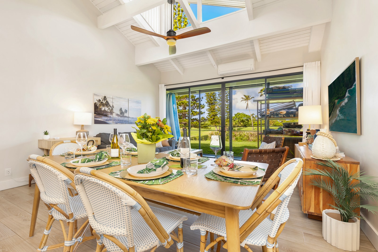 Your eight-seat dining table is perfect for slow breakfasts, local takeout, or card games with friends. This large table offers the option to pull up an extra seat or easily squeeze more on the bench.