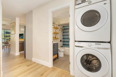 Pack light with the convenience of your in-unit washer and dryer, supplied with laundry soap for your use! KUL-W11